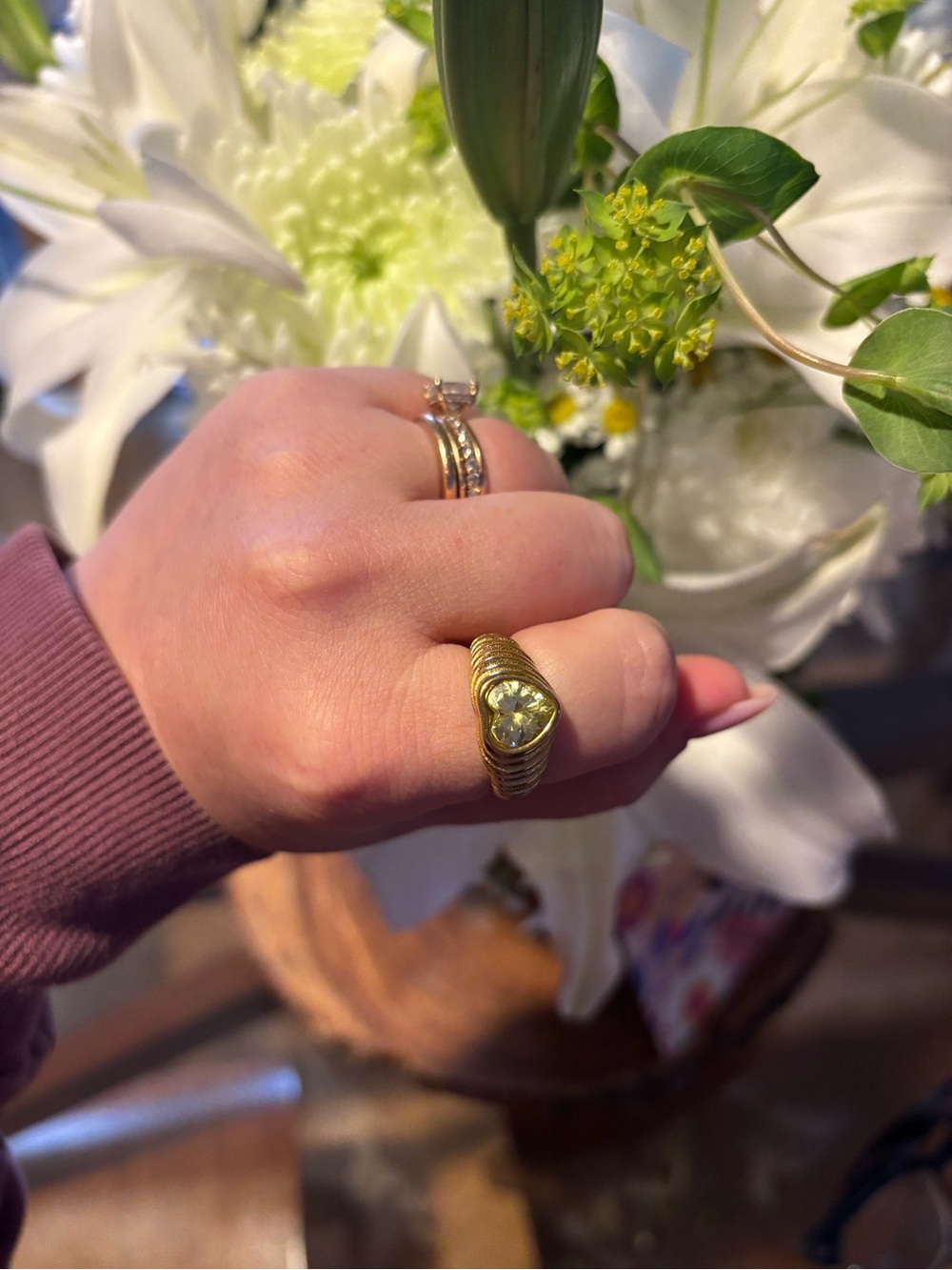 Green Bezeled Heart Statement Ring